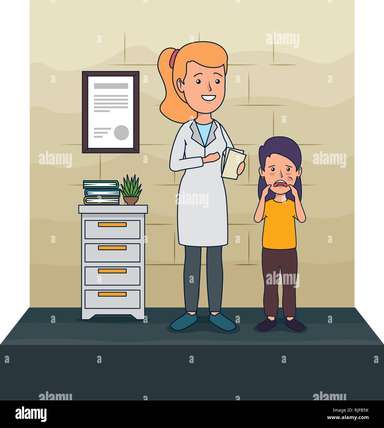 young dentist with girl patient Stock Vector