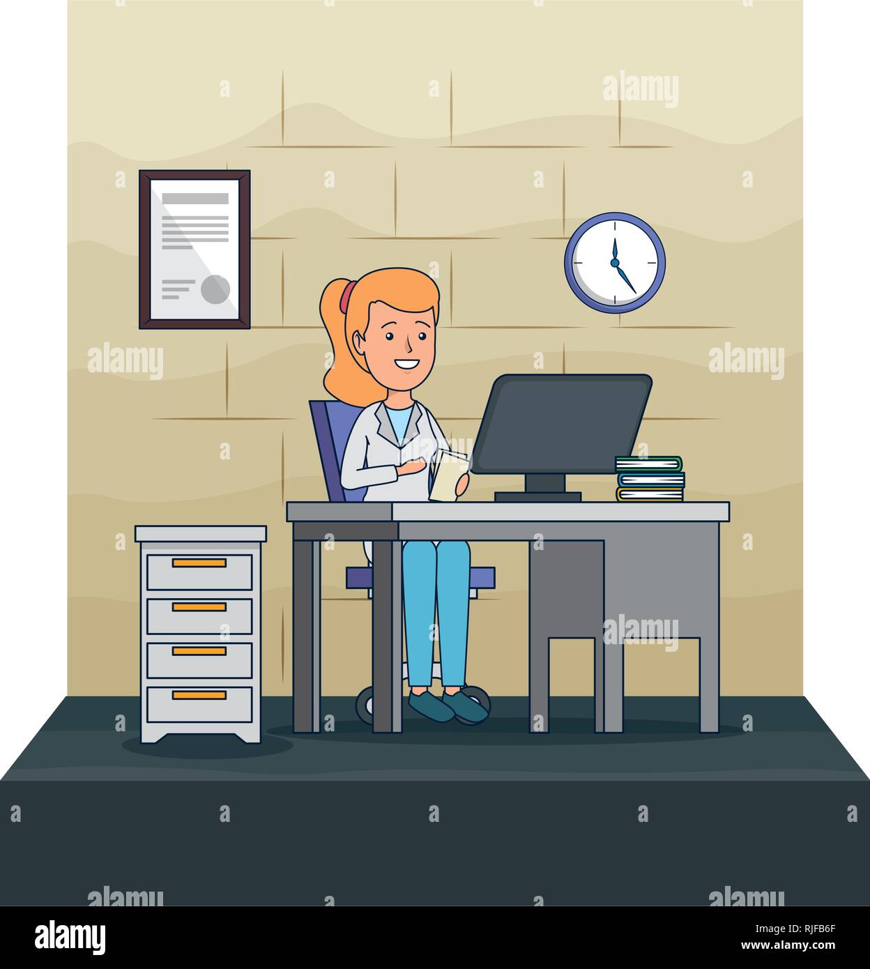 young dentist female in office Stock Vector