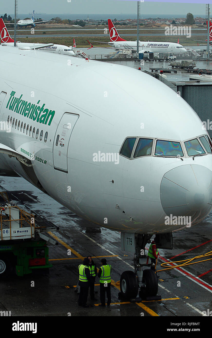 Turkmenistan Airlines Boeing 777 200 LR at Istanbul Ataturk Airport, November 28, 2018 Stock Photo