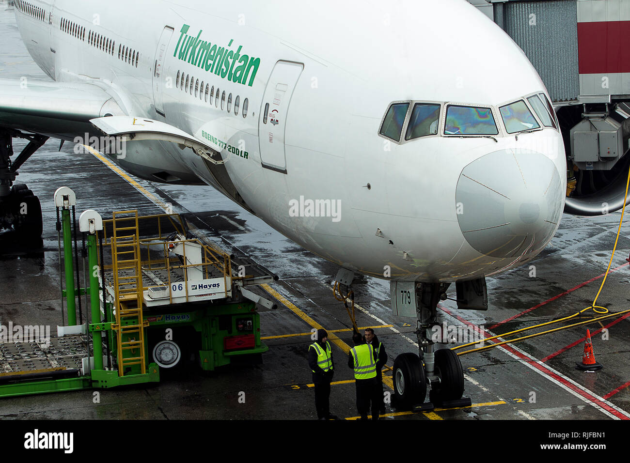 Turkmenistan Airlines Boeing 777 200 LR at Istanbul Ataturk Airport, November 28, 2018 Stock Photo