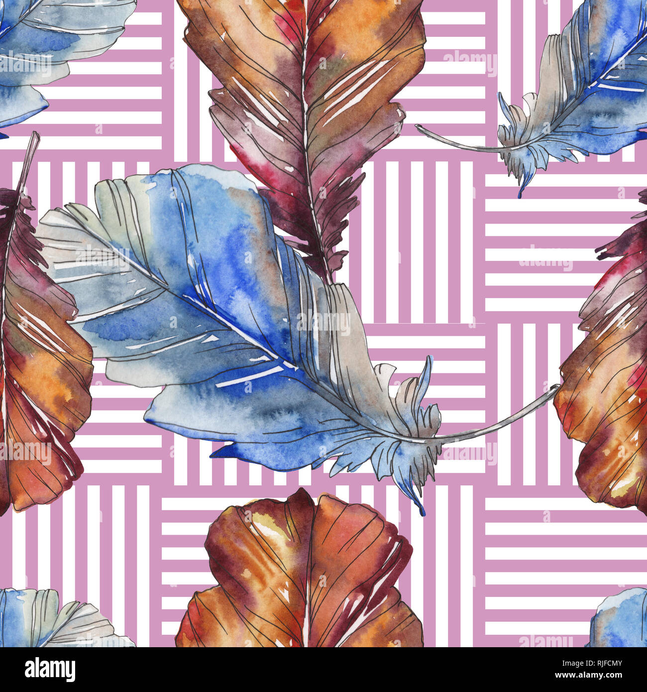 Bird feather from wing isolated. Watercolor background illustration set ...