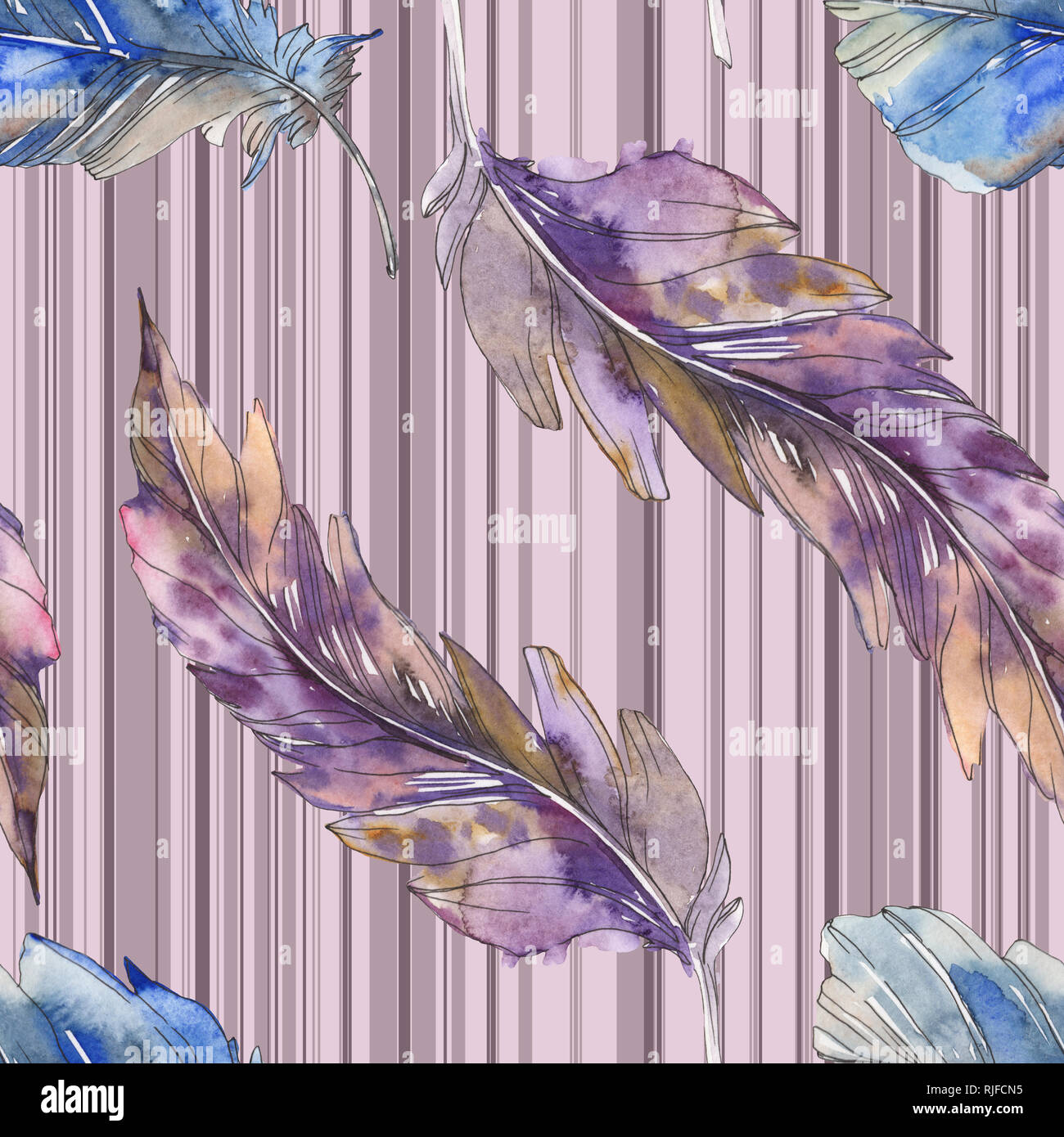 Bird feather from wing isolated. Watercolor background illustration set ...