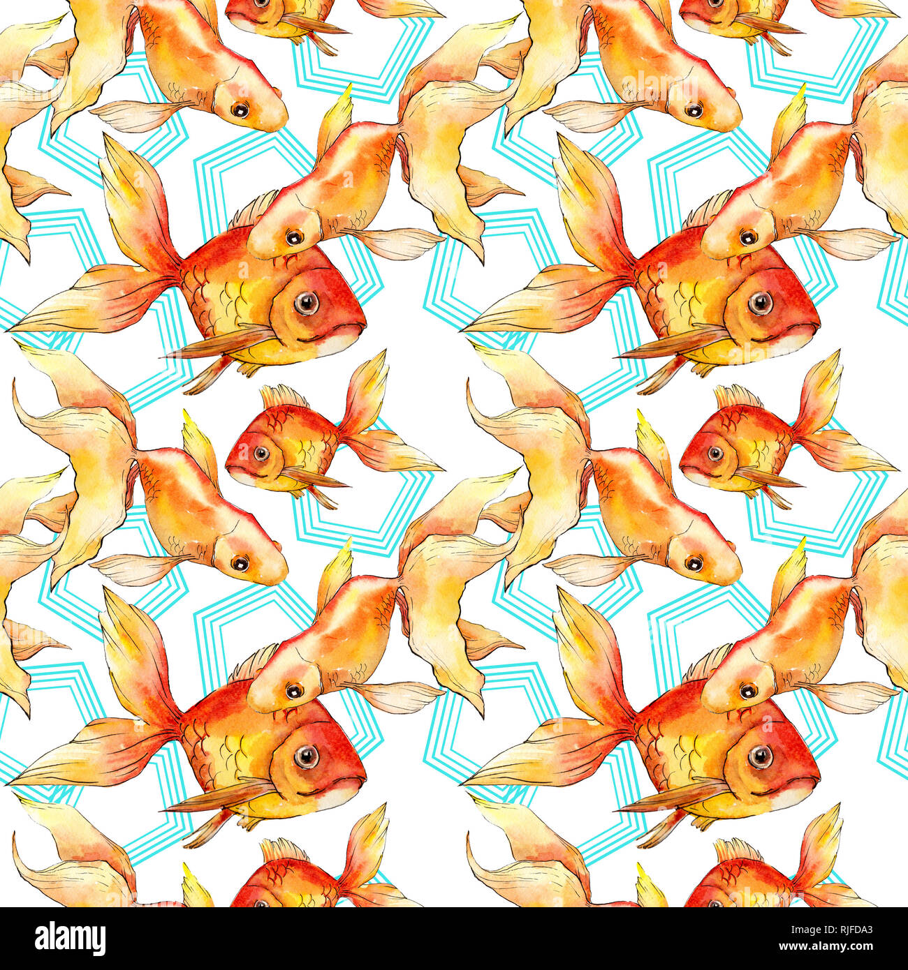 Watercolor Aquatic Underwater Colorful Tropical Fish Background