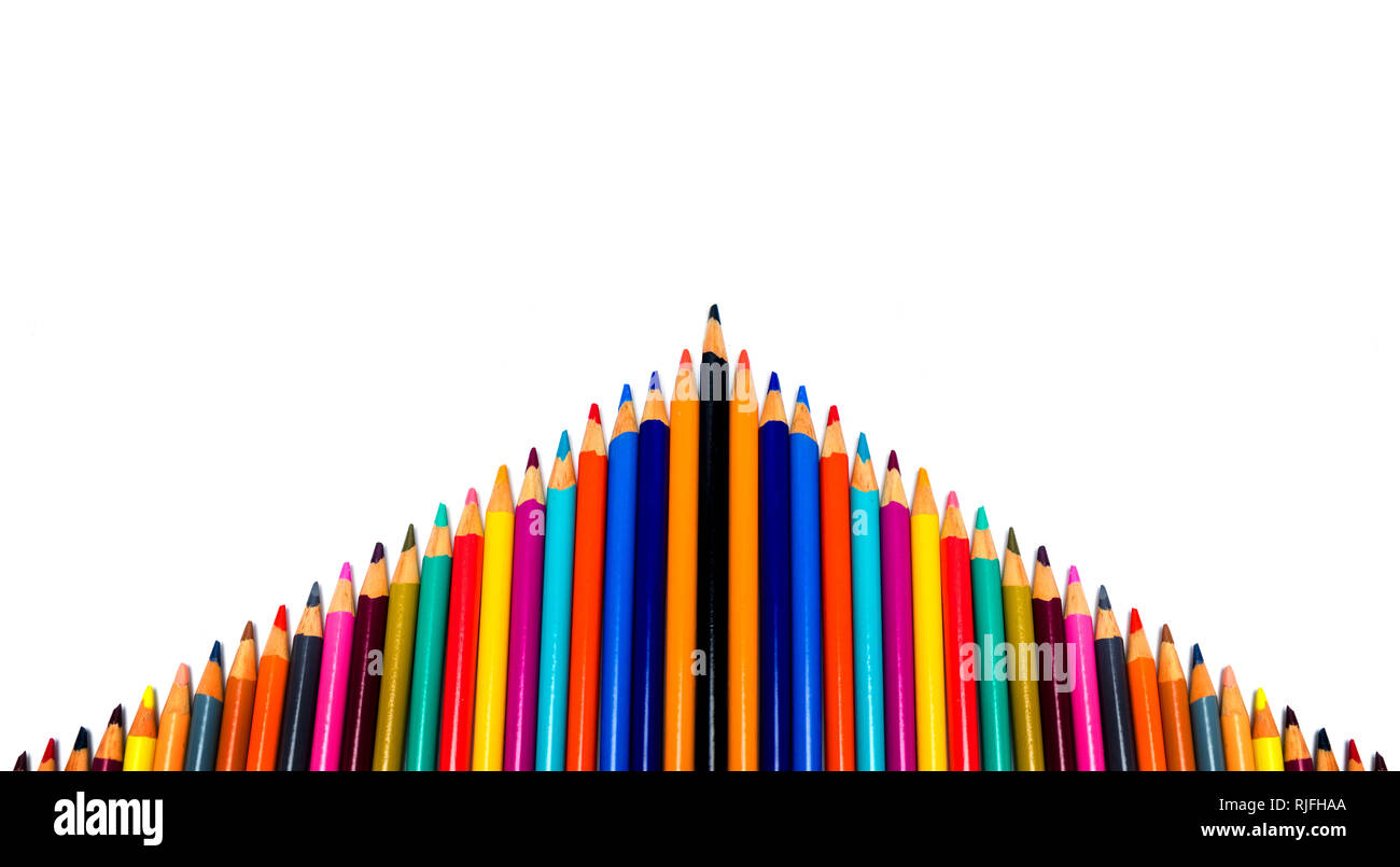 Colorful pencils in a row on white background Stock Photo