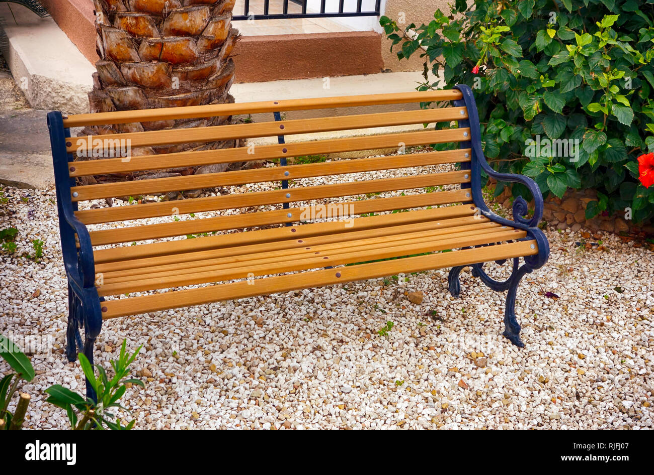 Wooden Bench Outside Close Up Stock Photo 235141991 Alamy