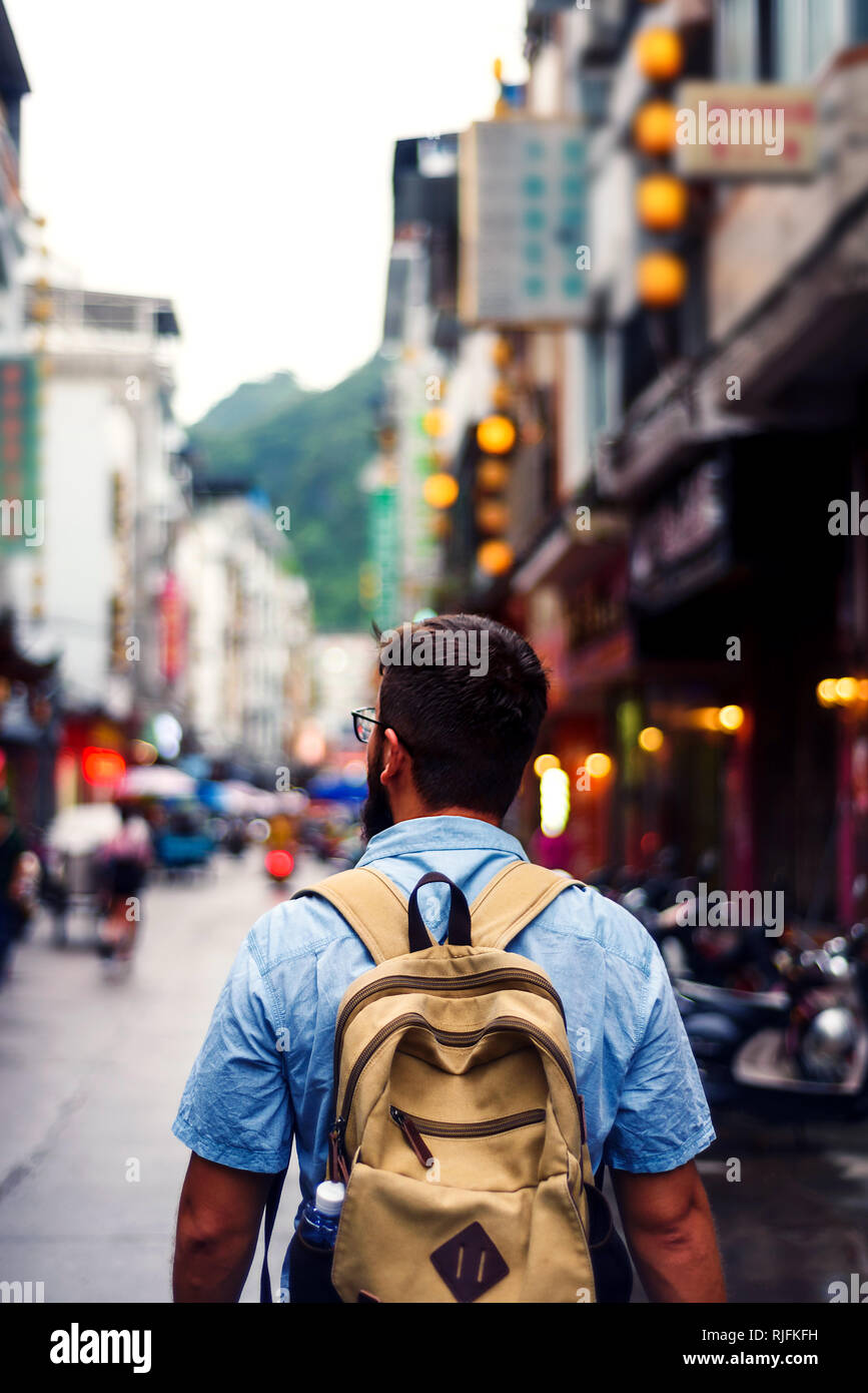 Traveler exploring the streets of Asian food market Stock Photo Alamy