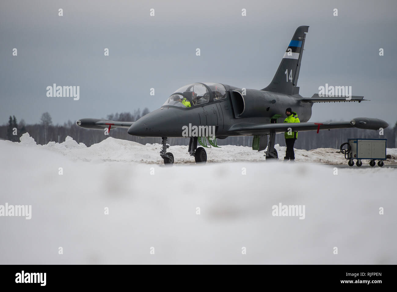 05 February 2019, Estonia, Ämari: An Aero L-39 Albatros of the Estonian