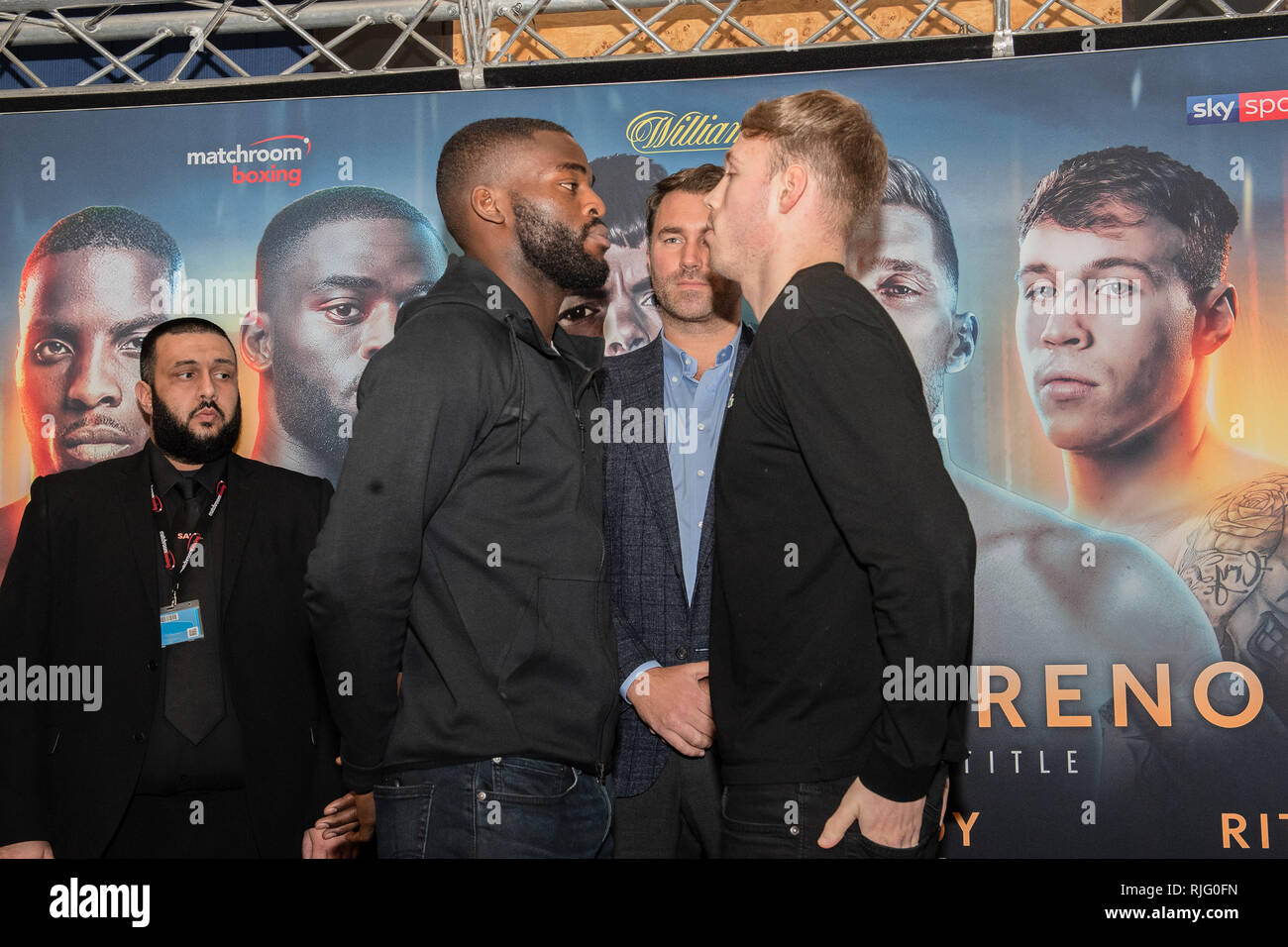 London, UK. 6th Feb 2019. Joshua Buatsi and Liam Conroy during  Edwards vs Moreno - WBC World Flyweight Title Press Conference at Grange City Hotel on Wednesday, 06 February 2019. LONDON, ENGLAND. (Editorial use only, license required for commercial use. No use in betting, games or a single club/league/player publications.) Credit: Taka G Wu/Alamy News Stock Photo