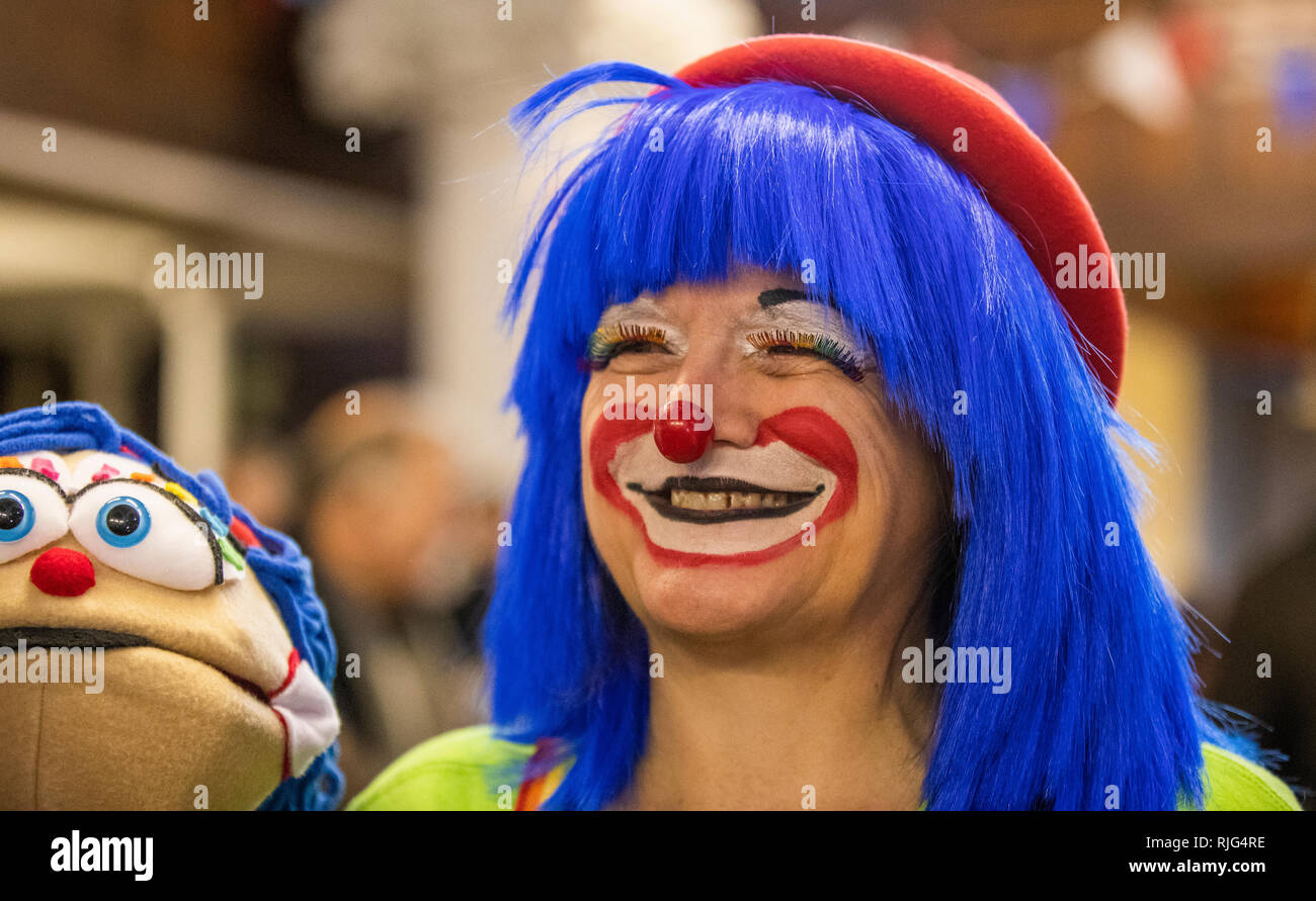 Female Clown with Blue Hair Stock Photo