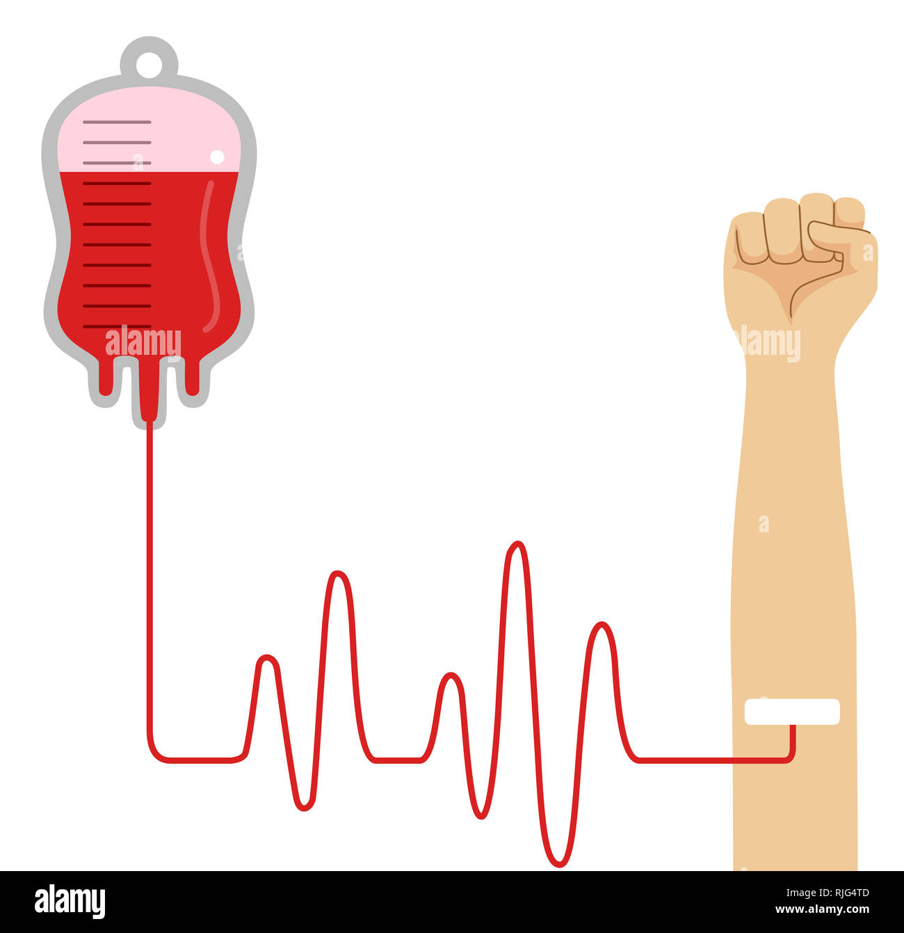Illustration of a Hand with Blood Bag Connected for Donation Stock Photo