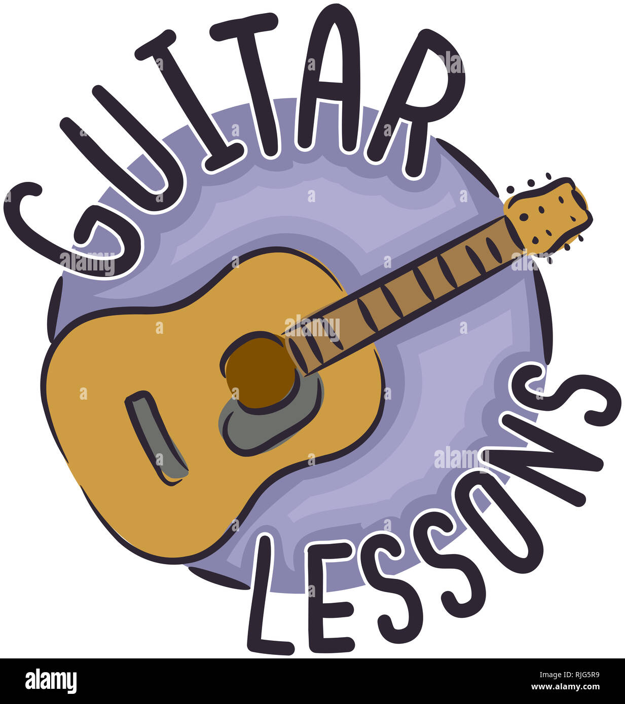 Illustration of an Acoustic Guitar with Guitar Lessons Icon Stock ...