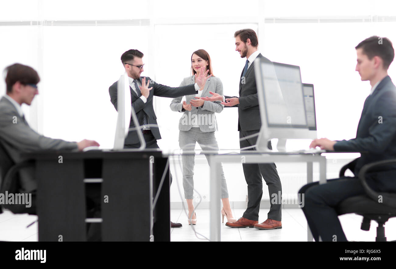Young business crew working with startup modern office. Stock Photo