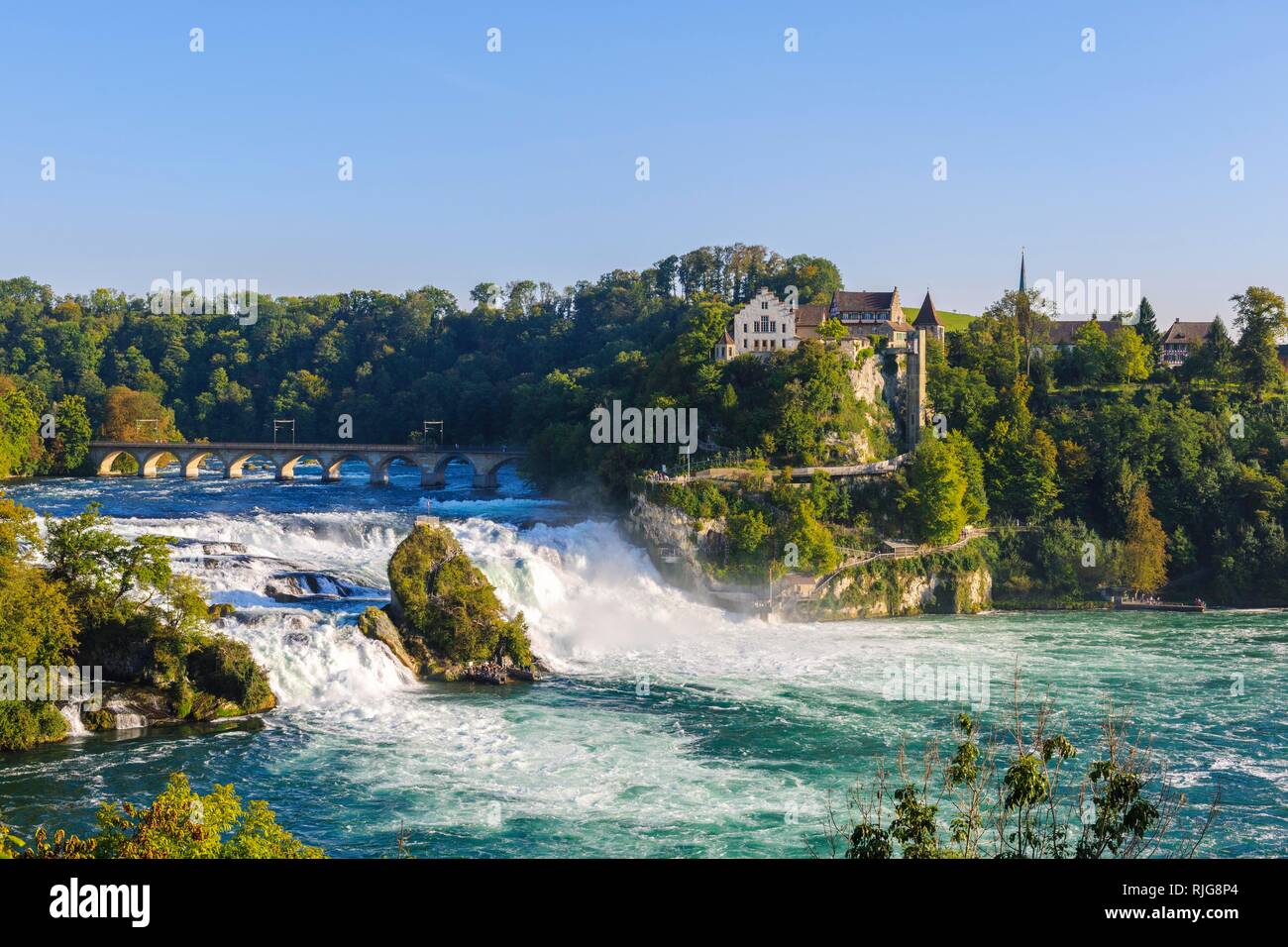 Rhine Falls with Laufen Castle, at Schaffhausen, Canton of Schaffhausen, Switzerland Stock Photo