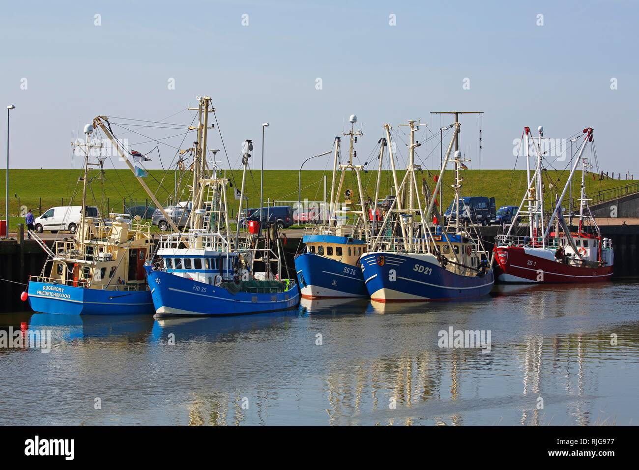 Fishing boats in the New Meldorf Harbour, Meldorf, Dithmarschen, Schleswig-Holstein, Germany Stock Photo