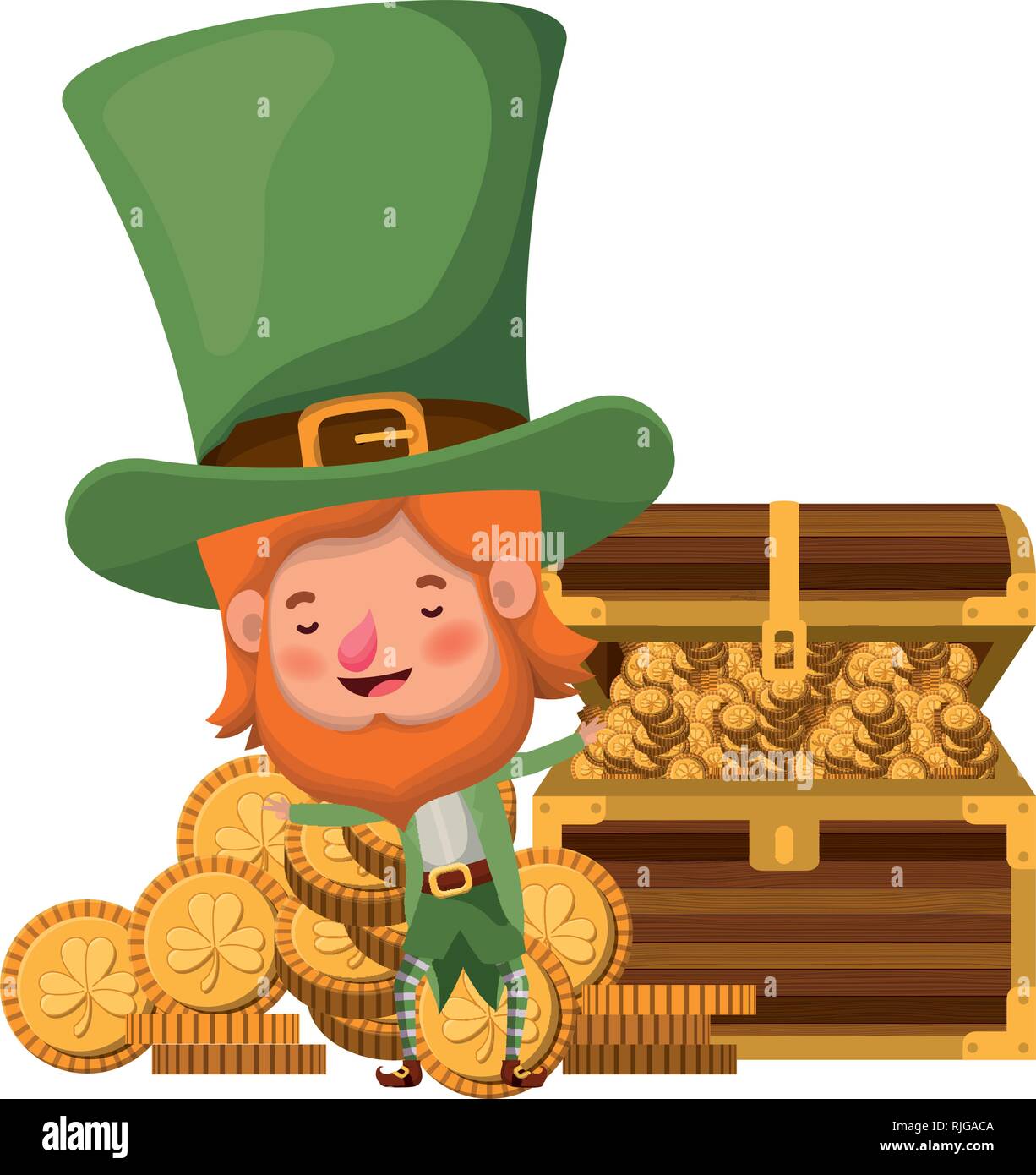 leprechaun with chest and coins character Stock Vector Image &amp; Art - Alamy