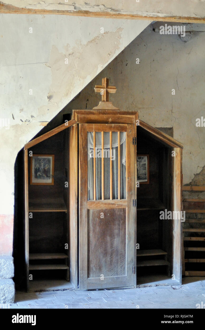 Confessional Box or Booth, a Wooden Cabinet or Stall where the Priest Presides over Confession Stock Photo