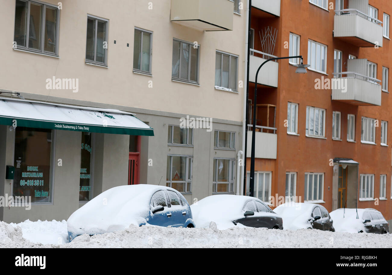 Parked cars at winter Stock Photo