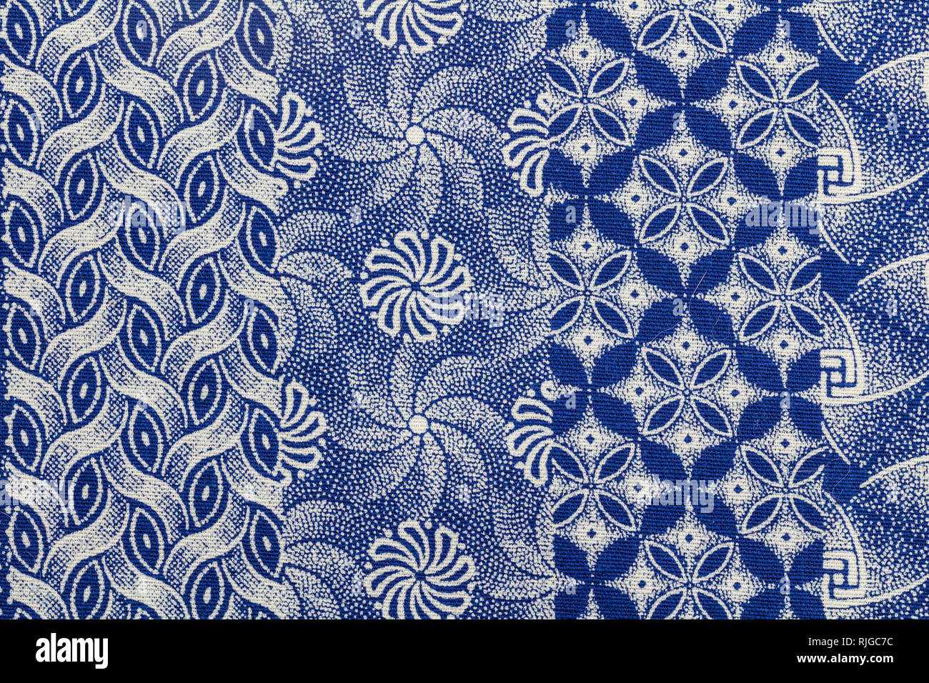Indigo pattern on printed cloth - Fabric texture background Stock Photo