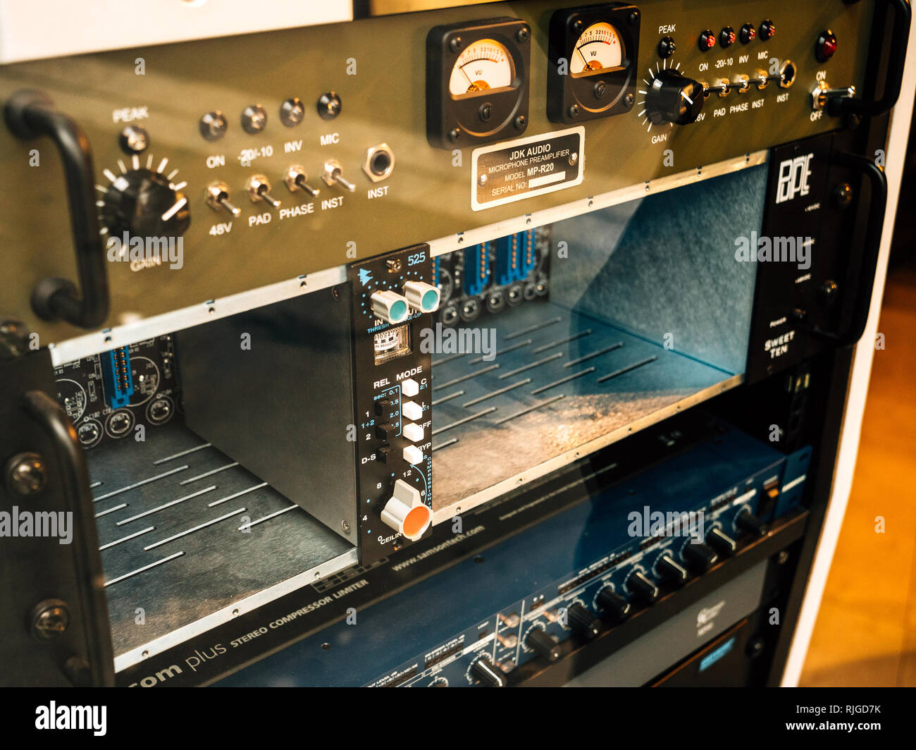 PARIS, FRANCE JAN 30, 2018 Multiple audio equipment in recording