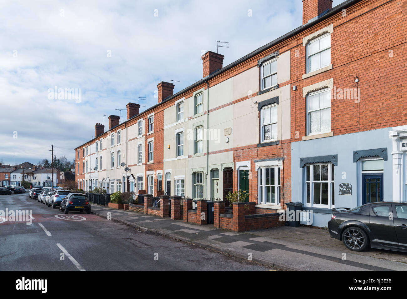 Row of Victorian terraced houses in Park Hill Road in the smart