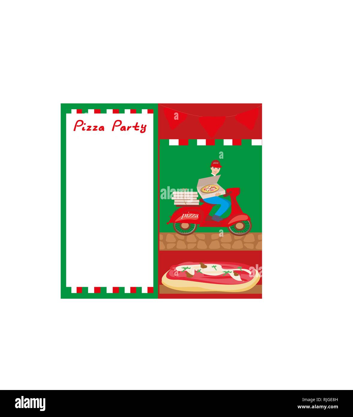 Pizza delivery man on a motorcycle -  Abstract card with space for Your text Stock Vector