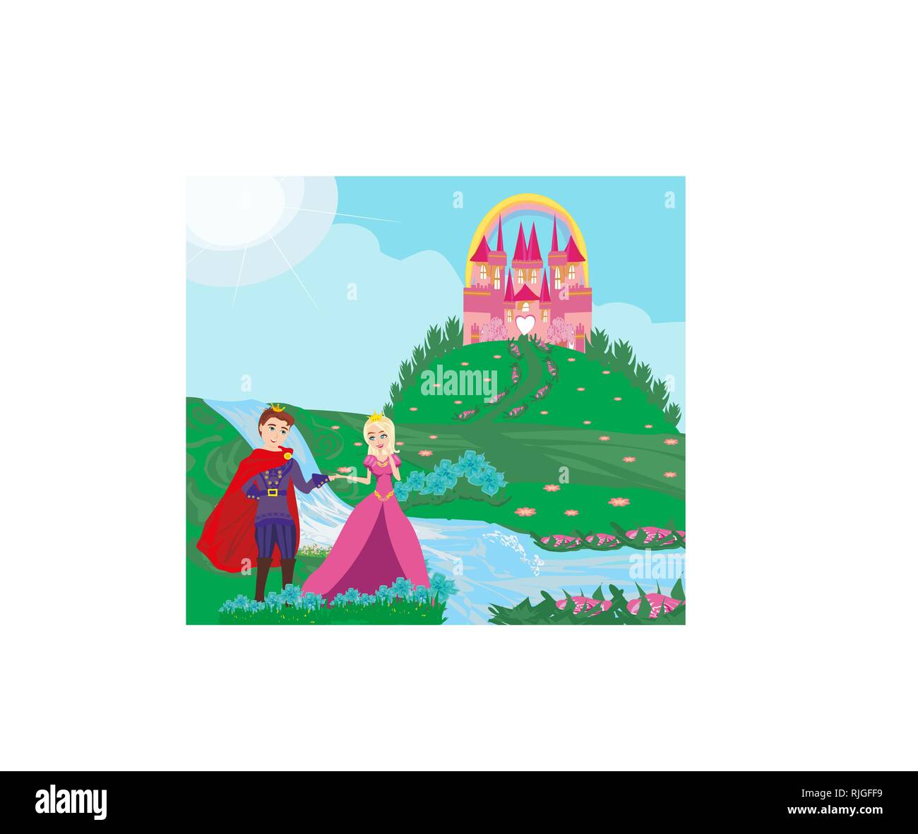 The princess and the prince in a beautiful garden Stock Vector Image ...
