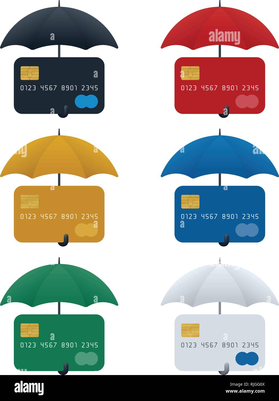 Credit card protection concept, credit card icon with umbrella on white ...