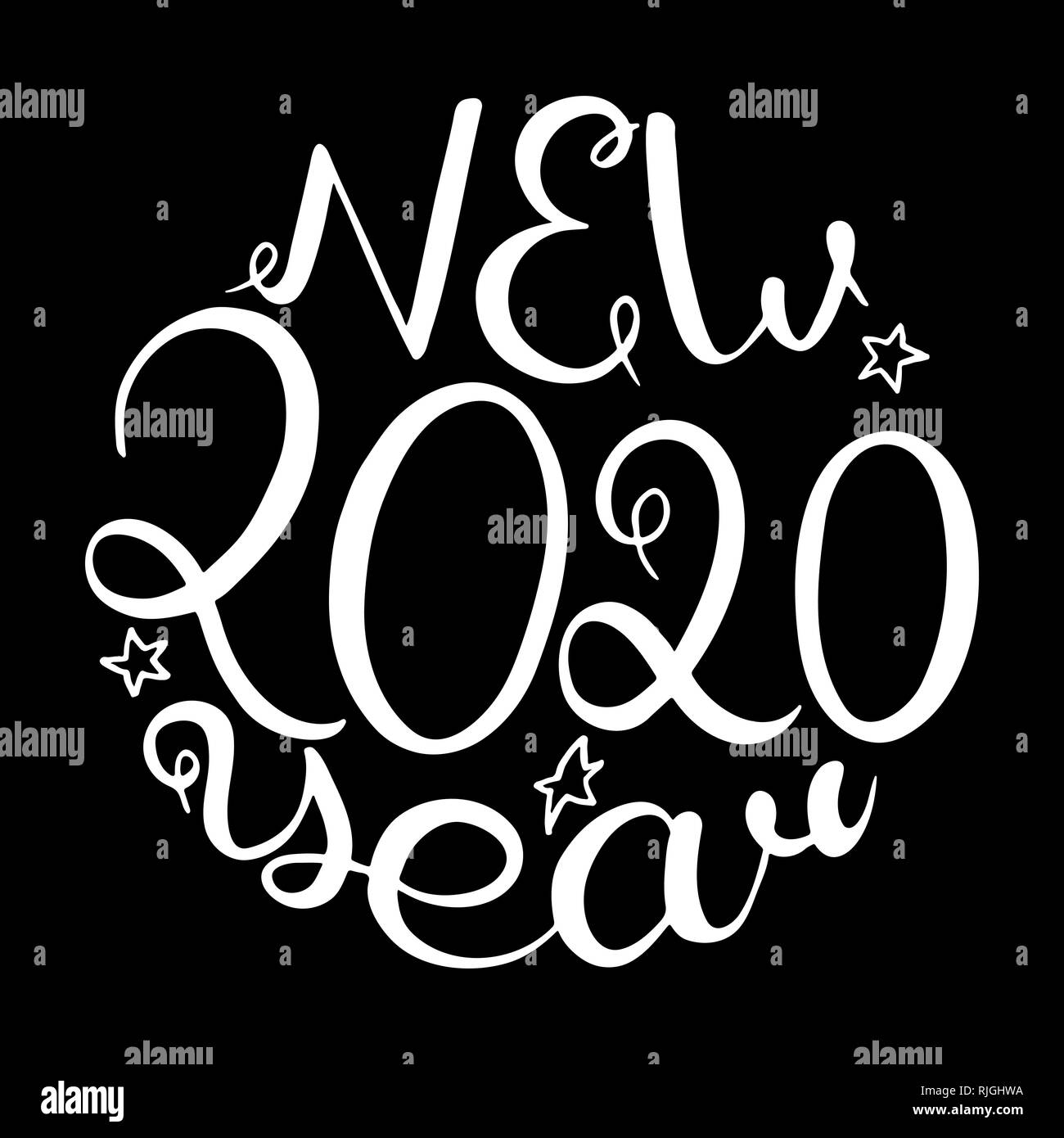 2020 New Year. Handwritten words. Vector illustration Black background Stock Vector