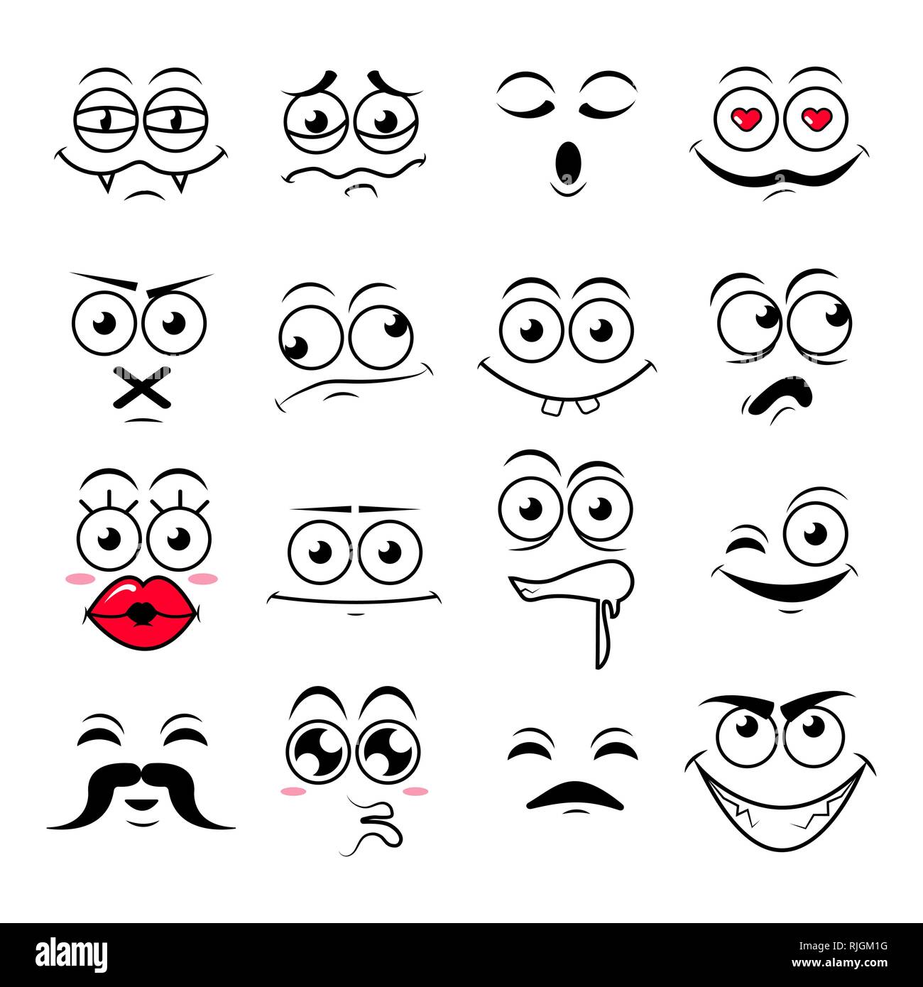Set of cute happy smiley emoticons,vector illustration Stock Vector