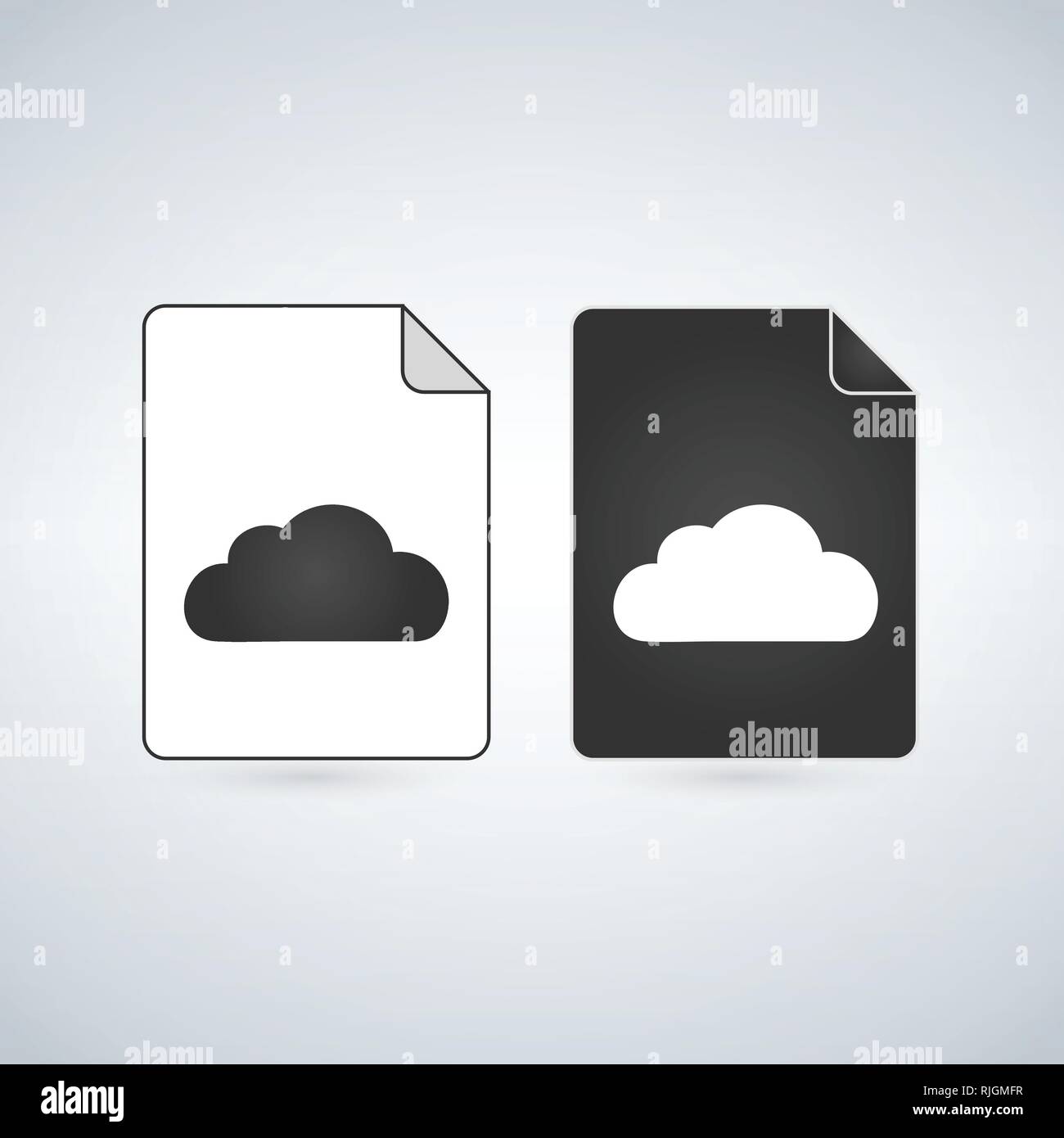 Black and white Cloud File Icon, vector illustration isolated on white ...