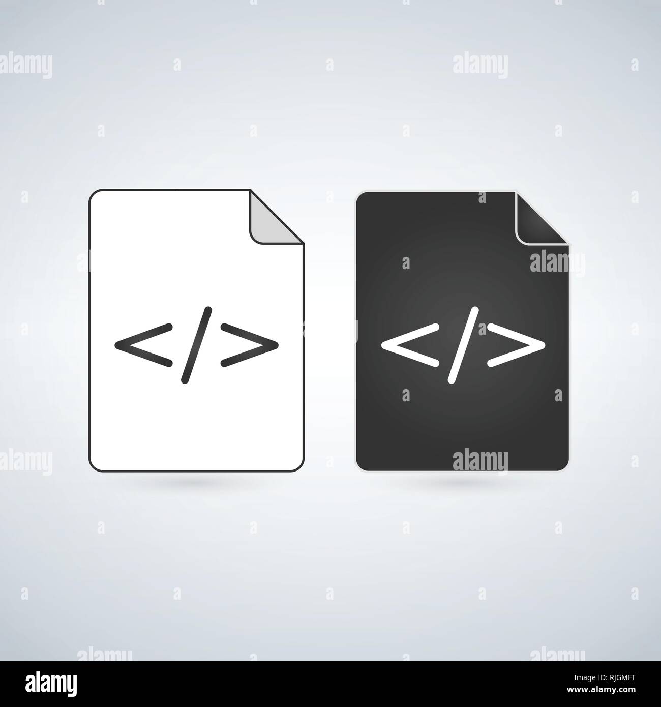Black and white Coding File Icon, vector illustration isolated on white ...