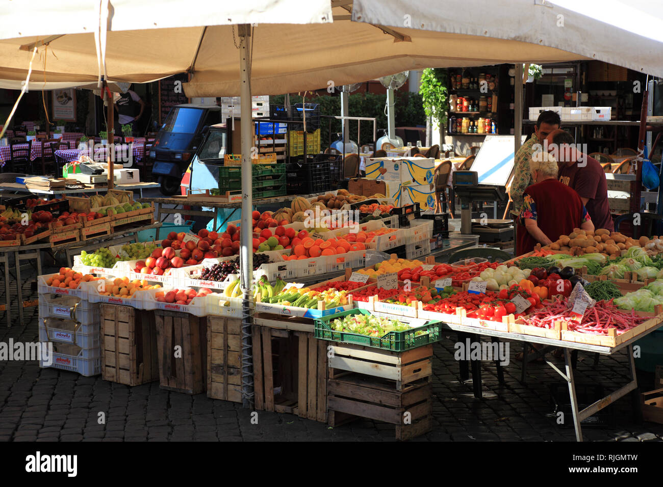 The daily market at the Campo de fiori, Rome, Italy Stock Photo