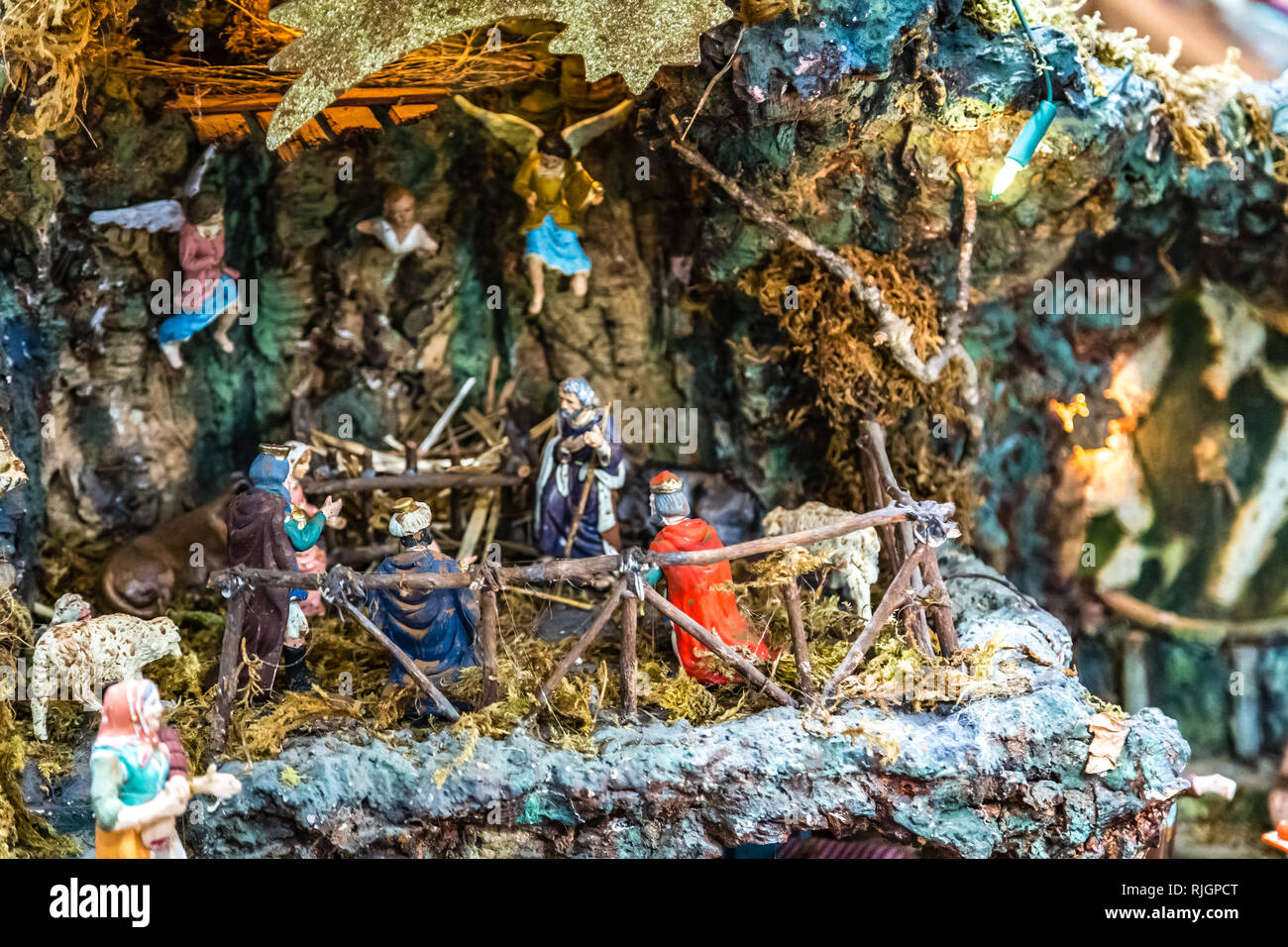 Christmas Nativity Scene with Holy Family and Three Wise Men Stock ...