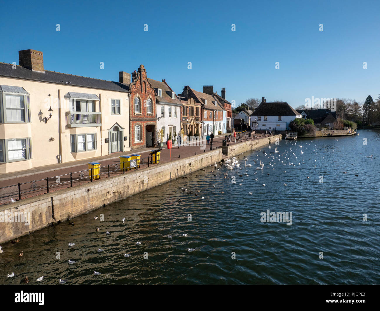 The Quay at the Old Riverport in the market town of St Ives Cambridgeshire UK on a sunny winter day Stock Photo