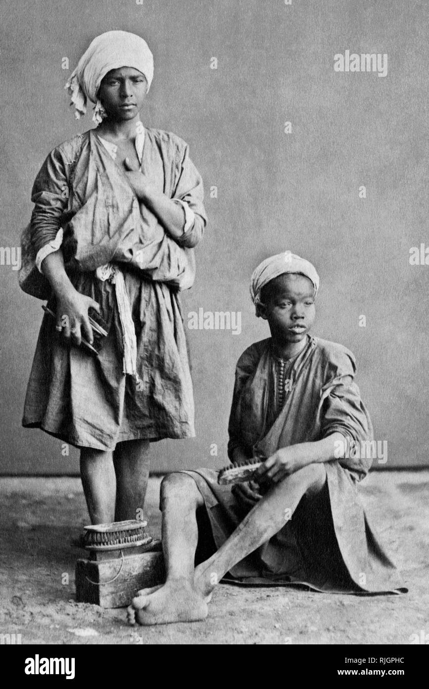 africa, egypt, cairo, shoeshine, 1878 Stock Photo