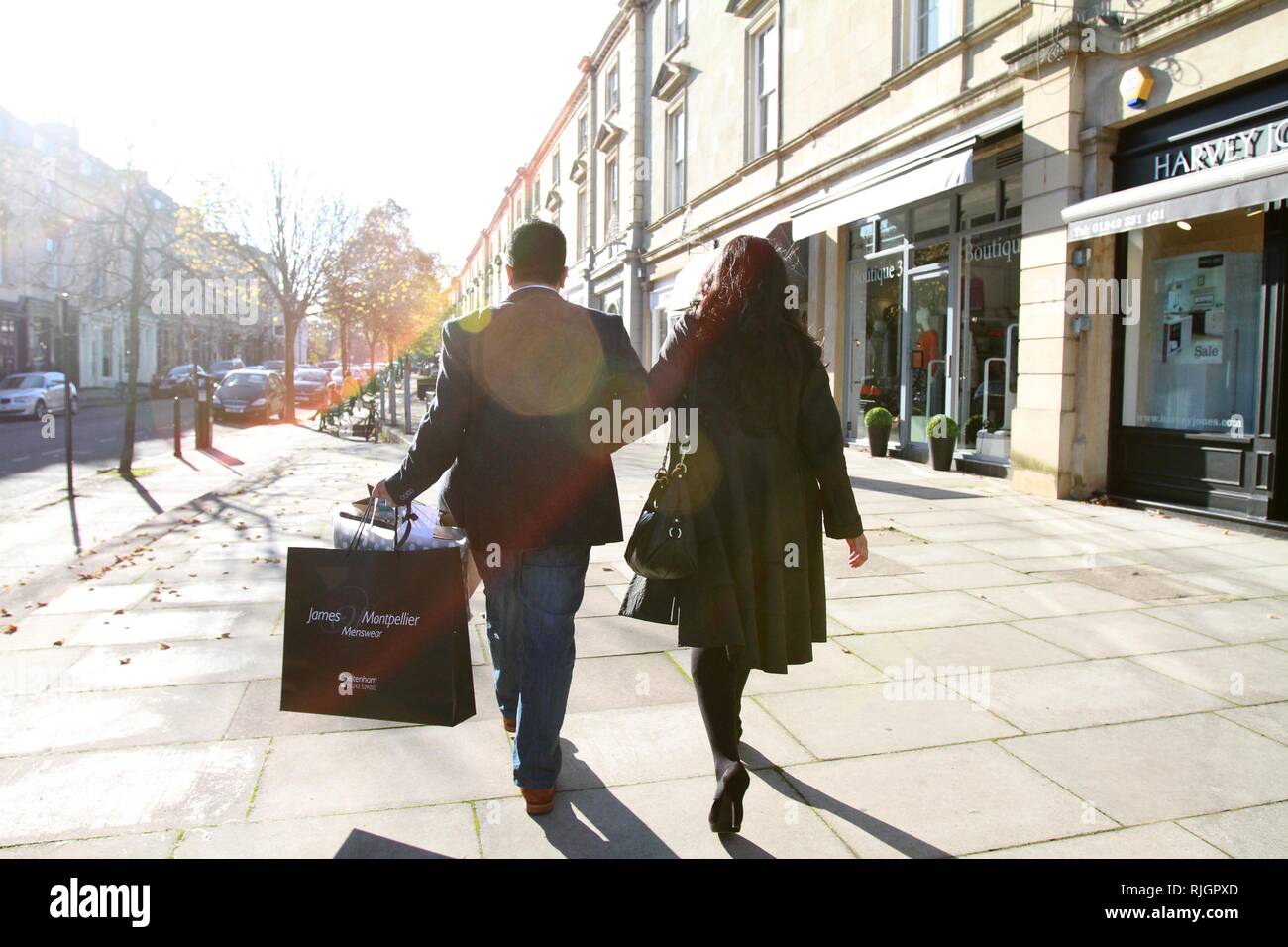 Shopping in Montpellier, Cheltenham  Picture by Antony Thompson - Thousand Word Media, NO SALES, NO SYNDICATION. Contact for more information mob: 077 Stock Photo