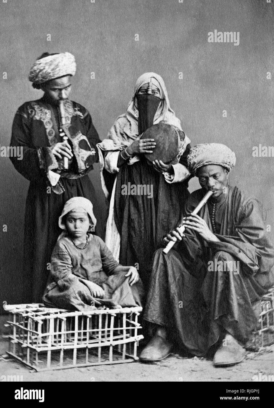 africa, egypt, cairo, group of musicians, 1878 Stock Photo