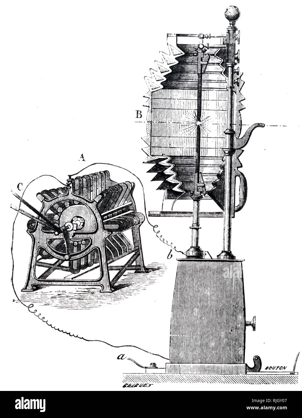 An engraving depicting the Alliance Nollet generator being used to ...