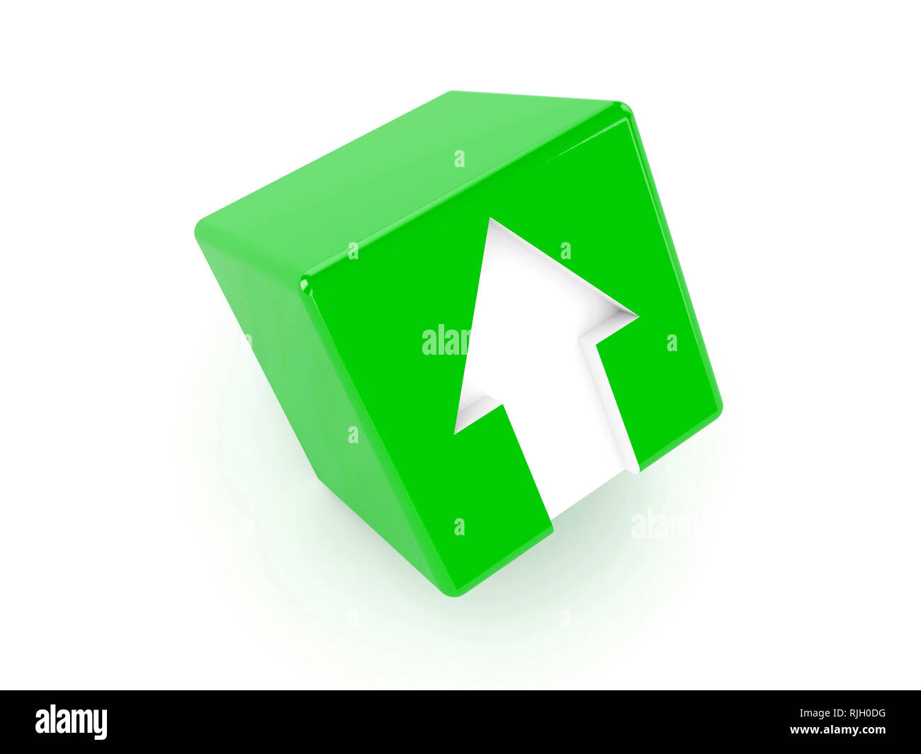 3D green cube with an arrow pointing up. Concept illustration Stock Photo