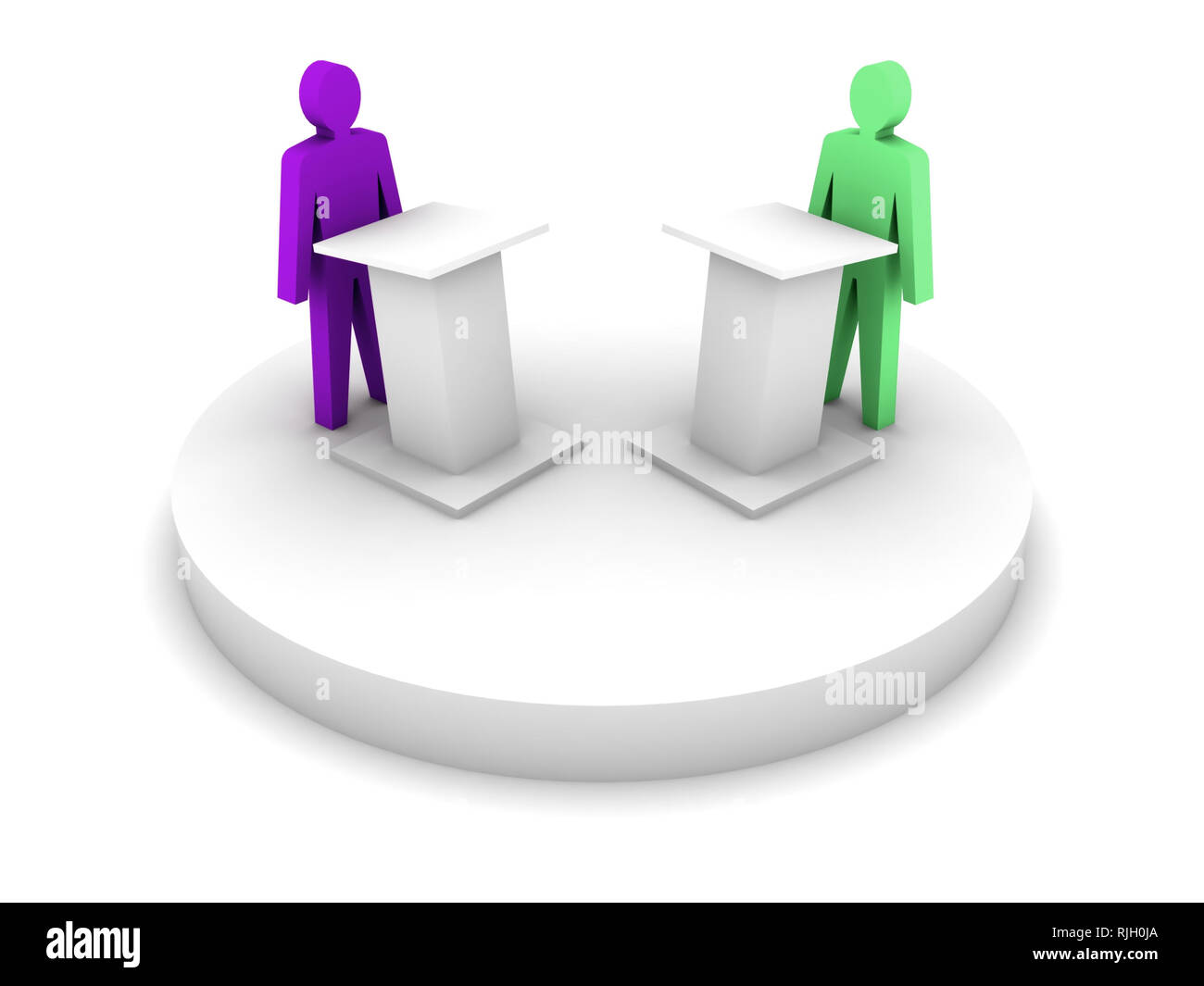 Debate. Speaking from a tribune, confrontation. Concept 3D illustration. Stock Photo