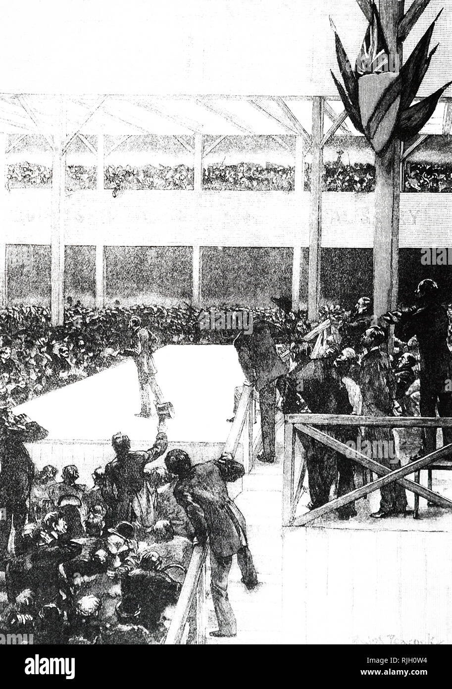 An engraving depicting a scene from the great Unionist demonstration in Belfast 1892. The Protestant, include the Orange Order were against Irish Home Rule. Dated 19th century Stock Photo