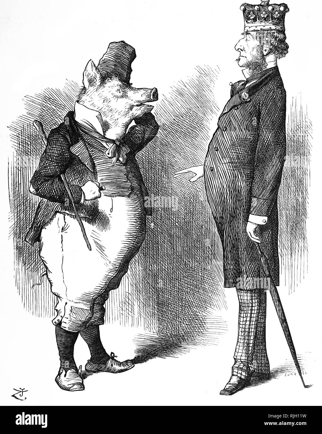A cartoon commenting on the problems of Ireland. Illustrated by John Tenniel (1820-1914) an English illustrator, graphic humourist, and political cartoonist. Dated 19th century Stock Photo