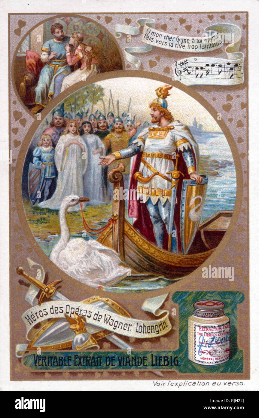 Leibig card depicting the opera Lohengrin, by the German 19th century composer, Richard Wagner Stock Photo