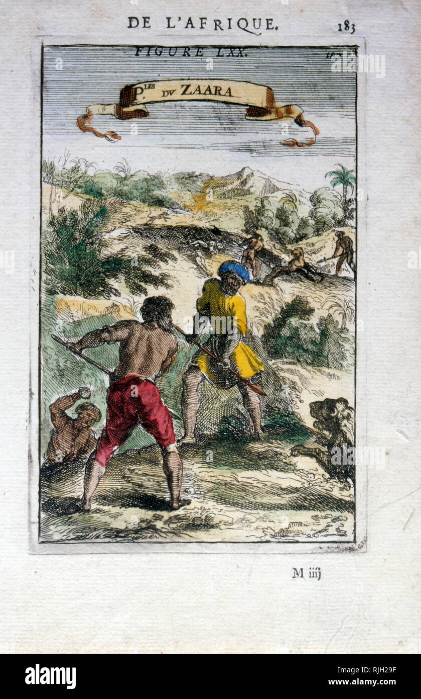 Illustration representing an African Lion Hunt. French 1805 Stock Photo