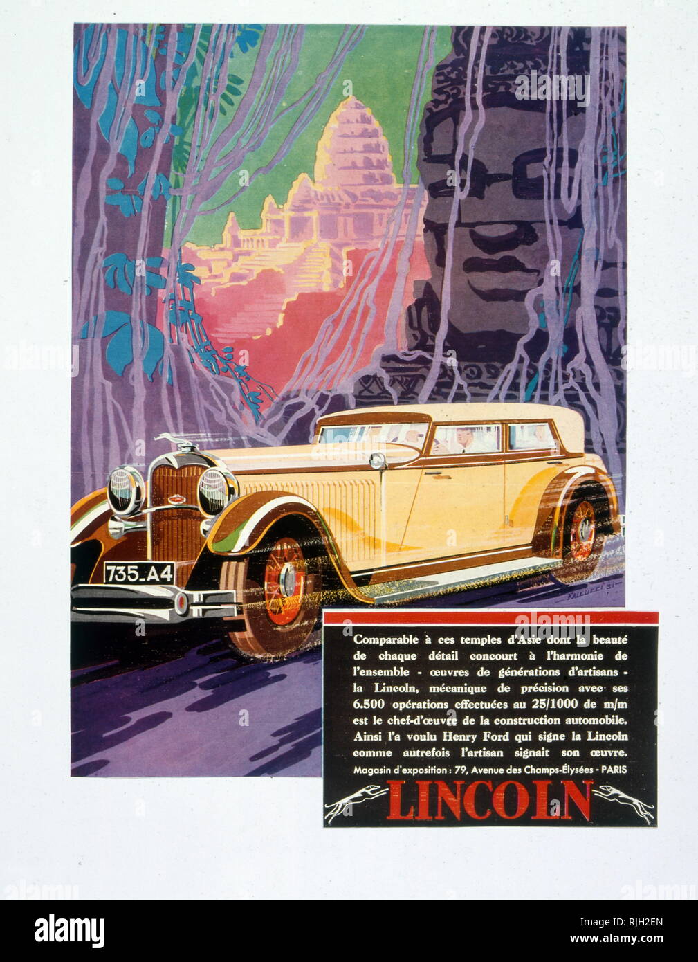 French advertising poster designed by Falucci, 1931, for Lincoln automobile Stock Photo