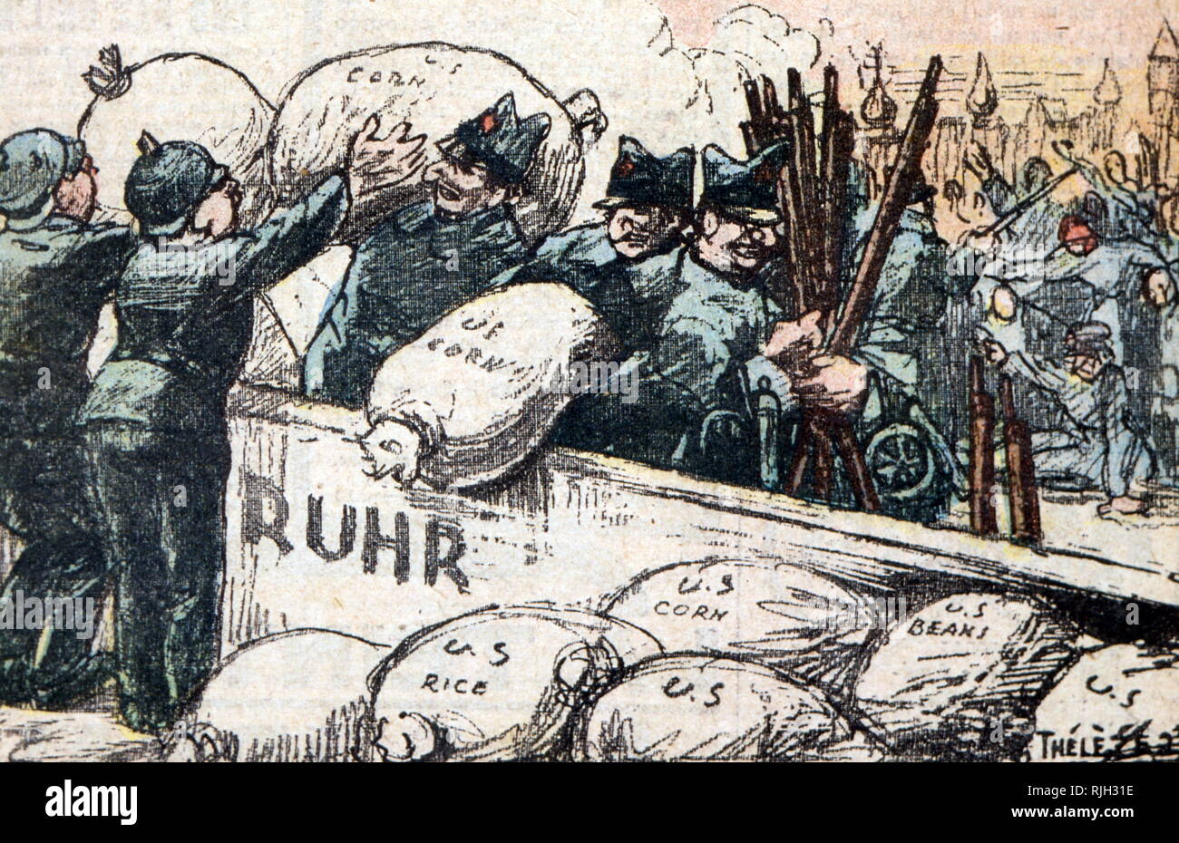 French anti-communist illustration critical of soviet army stealing supplies from civilians during the Russian famine of 1921 Stock Photo