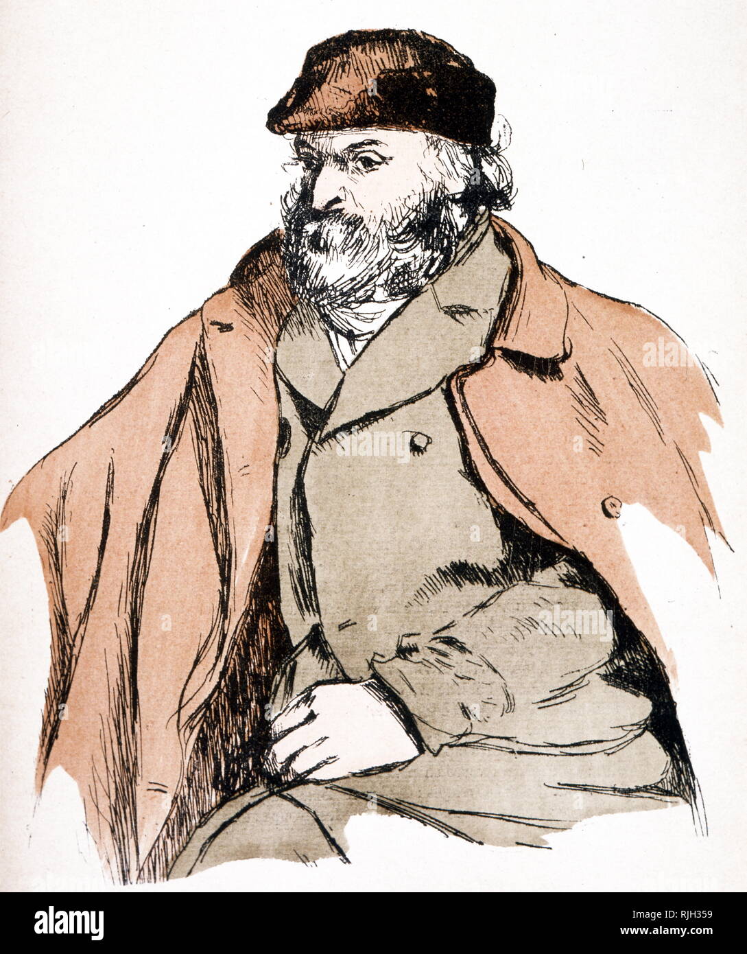 Illustration portrait of Paul Cezanne (1839 - 1906) French artist and Post-Impressionist painter Stock Photo