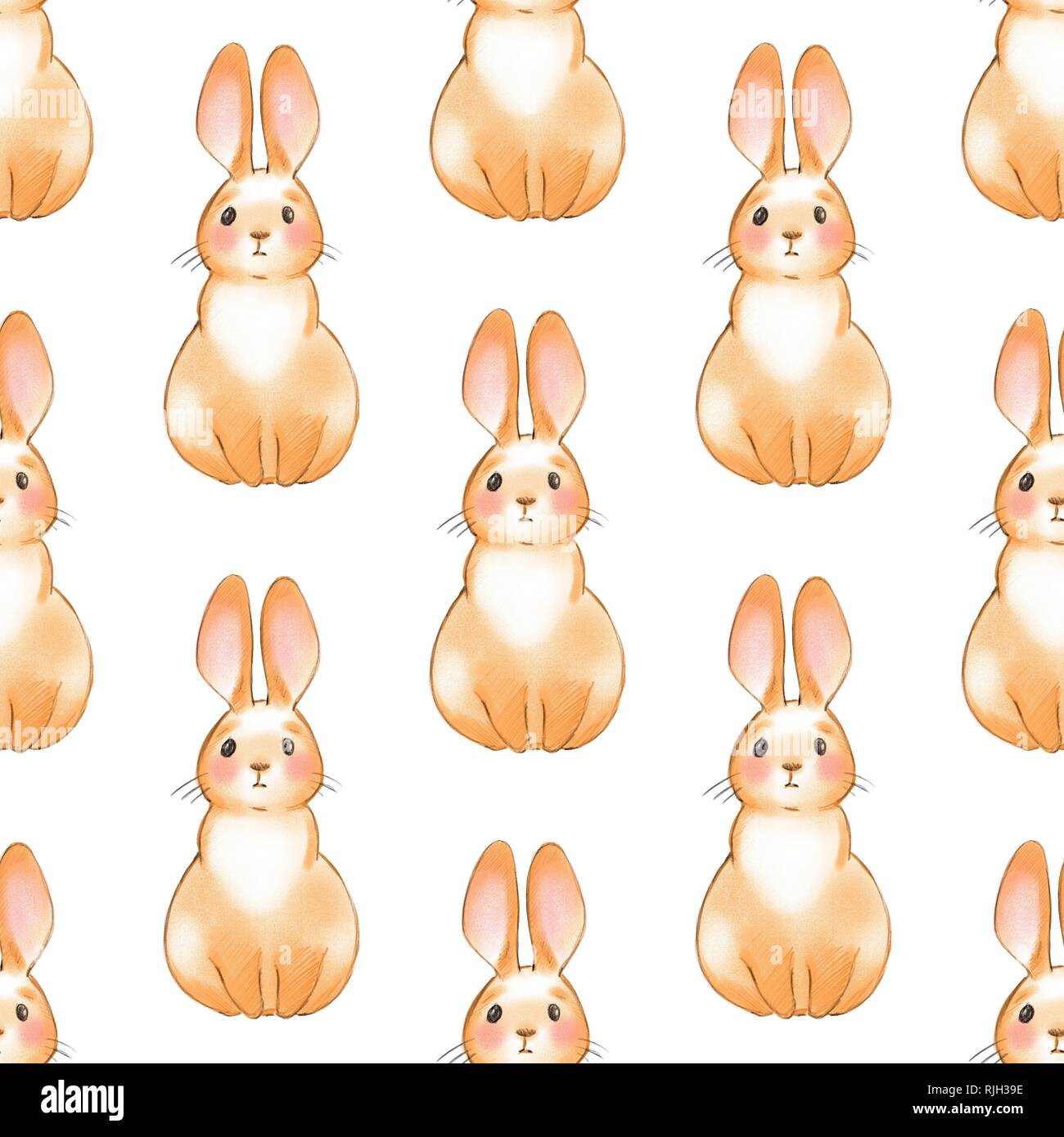 Cute cartoon rabbits. Seamless pattern Stock Photo