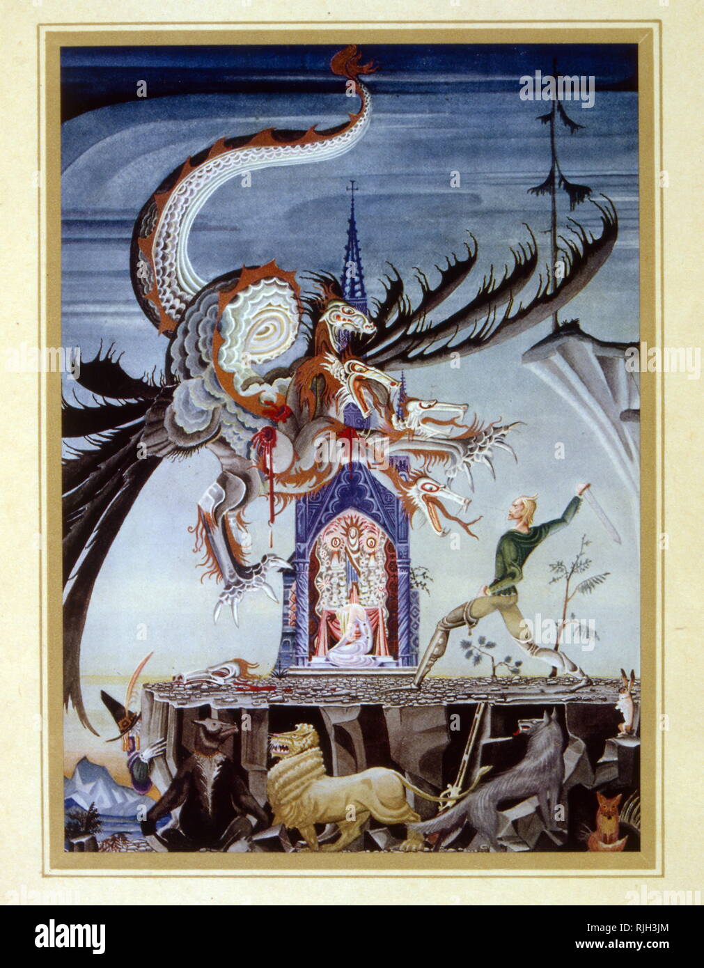 The Seven-Headed Dragon, Fairy Tale by Jacob and Wilhelm Grimm. Illustration by Kay Nielsen, 1925 Stock Photo