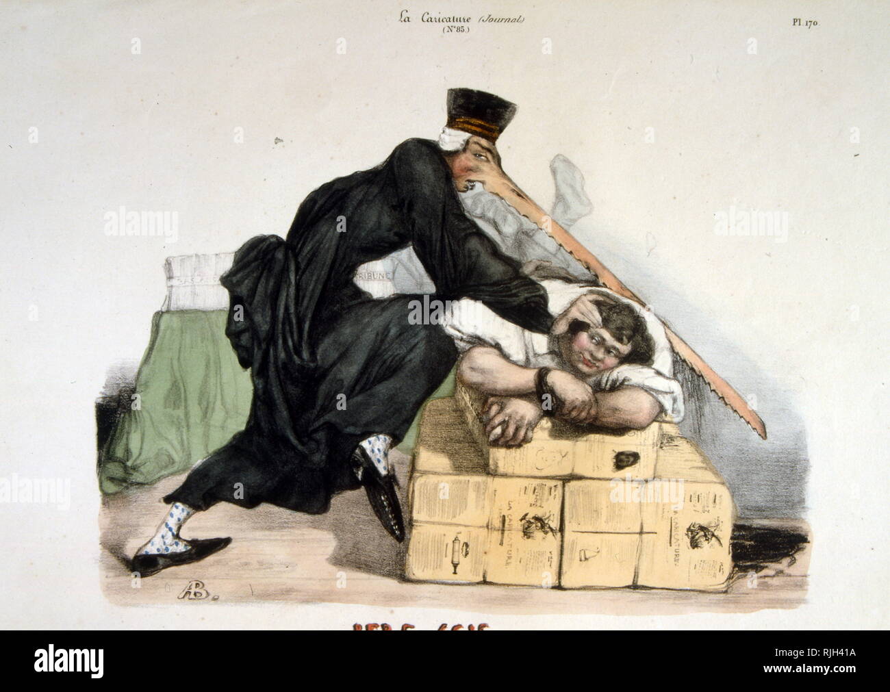 Caricature of the French state executing rebels in 1832. The June Rebellion or the Paris Uprising of 1832, was an anti-monarchist insurrection of Parisian republicans on 5 and 6 June 1832 Stock Photo